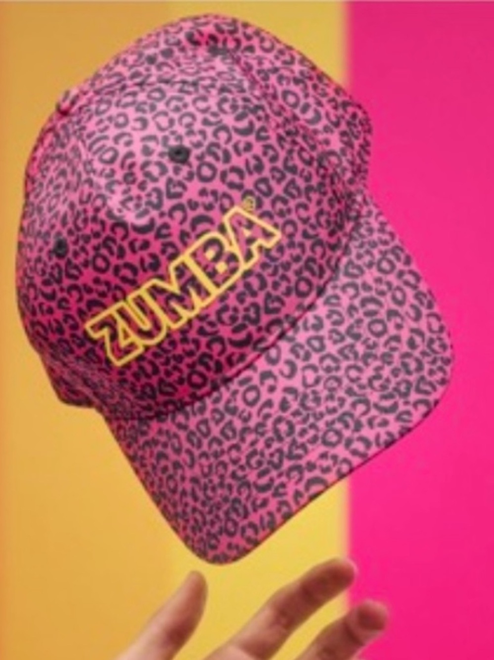 Zumba Fitness Pink Leopard Print Baseball Cap with Yellow Logo